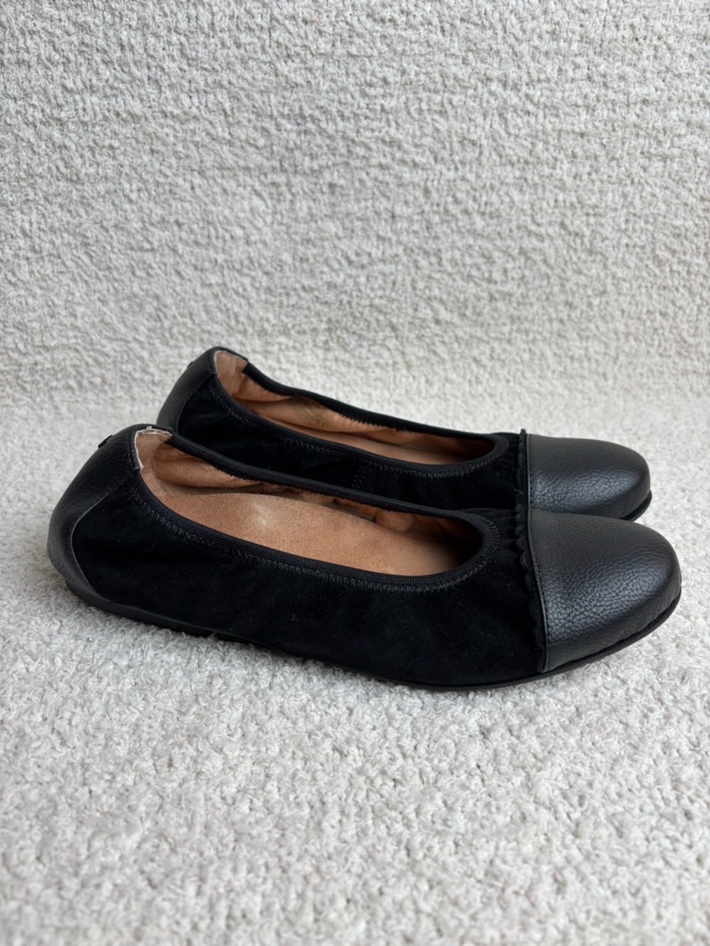 Vionic Shoes Womens 8 Black Prim Tina Cap Toe Leather Arch Support Ballet‎ Flats